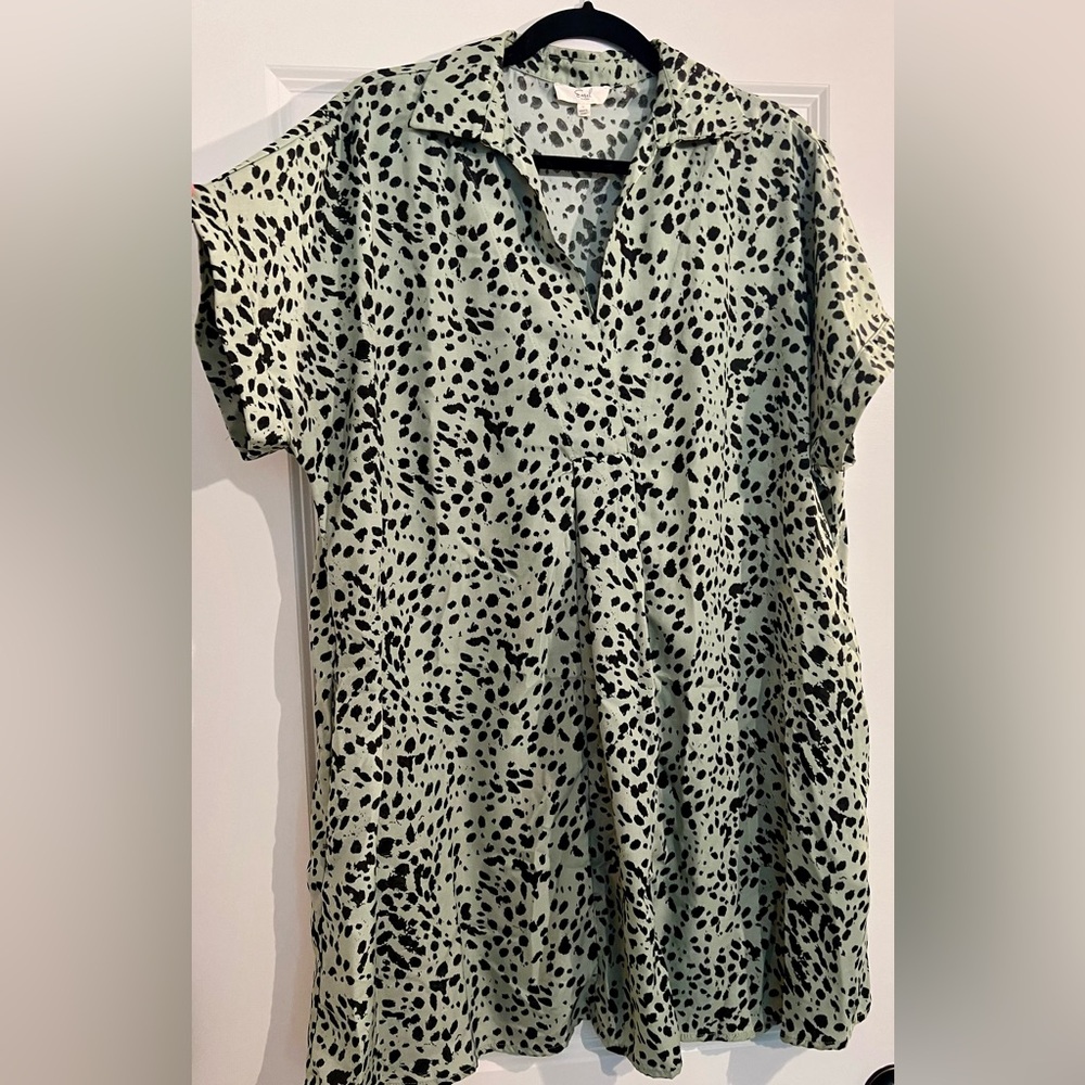 Baby doll dress or tunic, Animal print, sage
